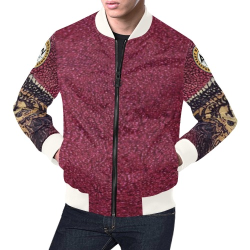 burgundy suede textured pattern All Over Print Bomber Jacket for Men (Model H19)