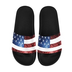 Sparkly USA flag America Red White Blue faux Sparkles patriotic bling 4th of July Women's Slide Sandals (Model 057)