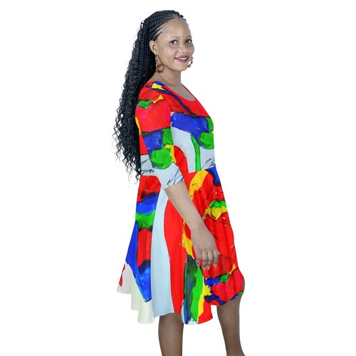 Rainbow rose Half Sleeve Skater Dress (Model D61)