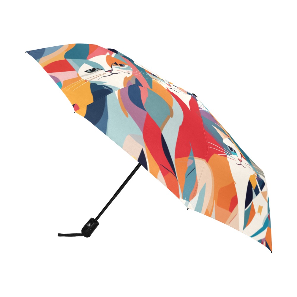 Cute colorful cats. Elegant abstract art. Anti-UV Auto-Foldable Umbrella (U09)