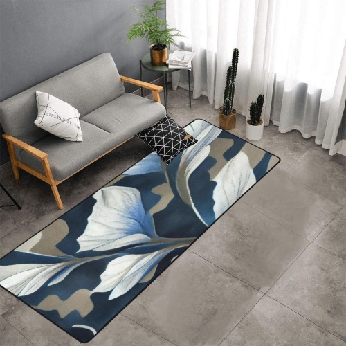 blue and white pattern 3 Area Rug with Black Binding 9'6''x3'3''