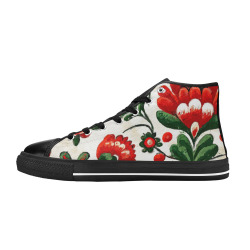 folklore motifs red flowers shoes Women's Classic High Top Canvas Shoes (Model 017)