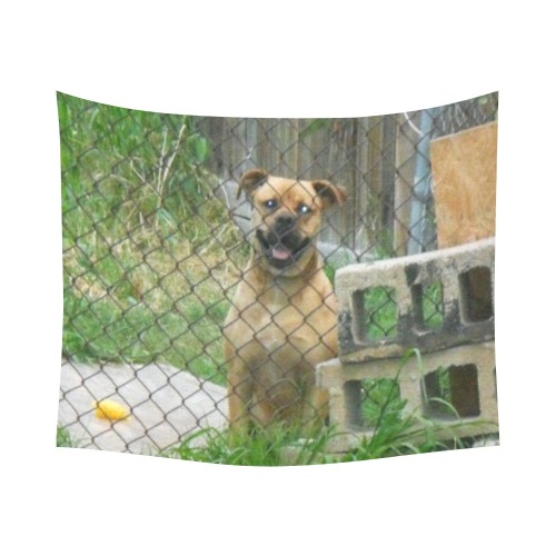 A Smiling Dog Cotton Linen Wall Tapestry 60"x 51"