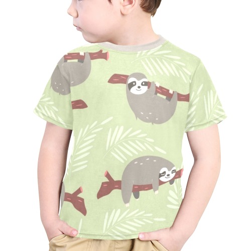 Sloths Little Boys' All Over Print Crew Neck T-Shirt (Model T40-2)
