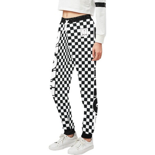 DIONIO Clothing - Unisex Checkered Sweatpants (Black & White Opposite Lightning Shield Logos) Unisex All Over Print Sweatpants (Model L11)