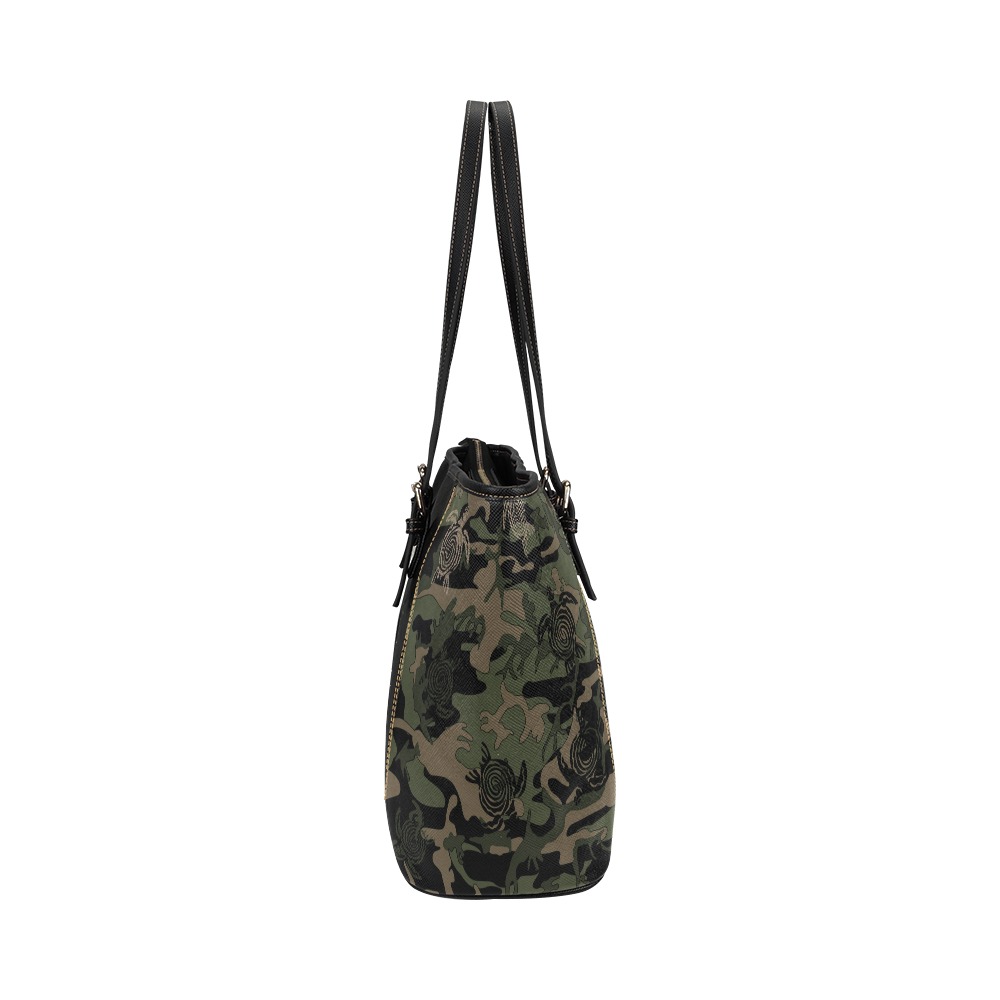 Camo Turtle Leather Tote Leather Tote Bag/Large (Model 1640)