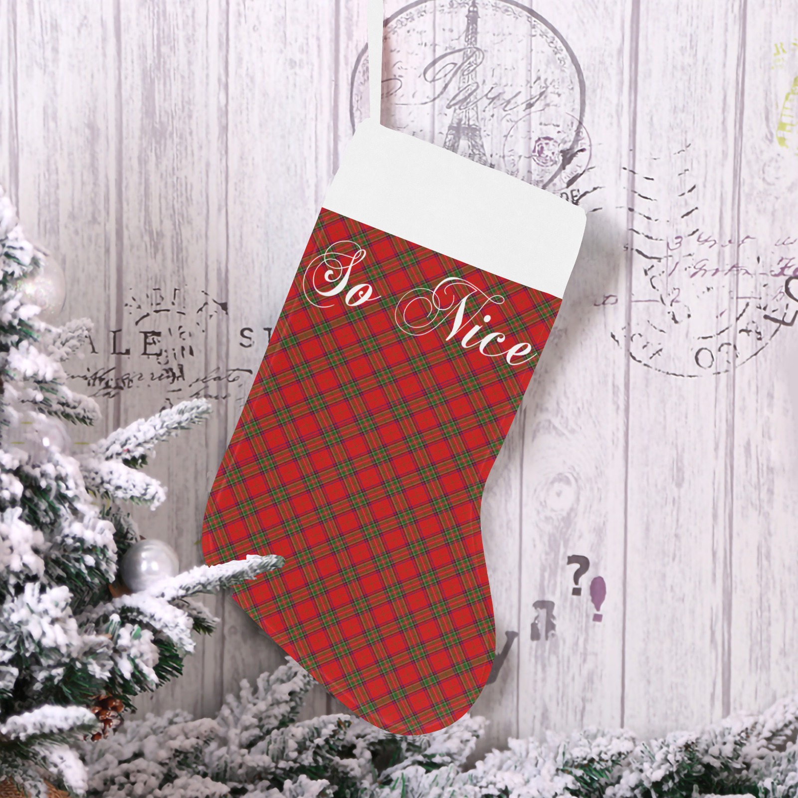 Plaid Naughty and Nice Christmas Stocking (Custom Text on The Top)