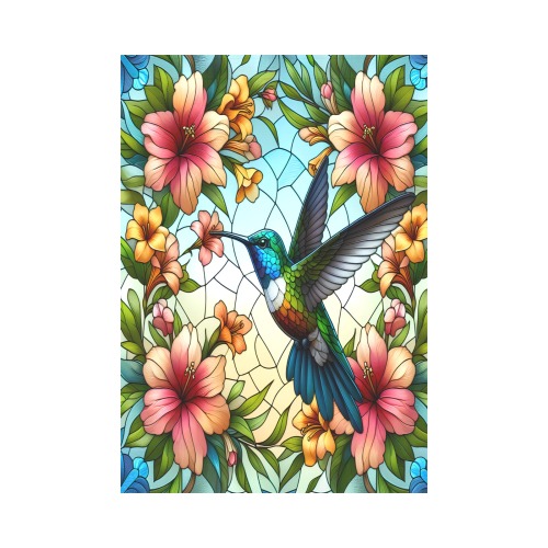 Stained Glass Effect Hummingbird & Hibiscus