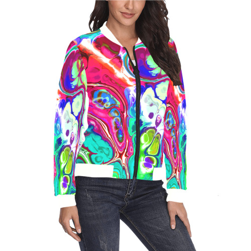 Abstract Liquid Marble Pouring Modern Art Texture All Over Print Bomber Jacket for Women (Model H36)