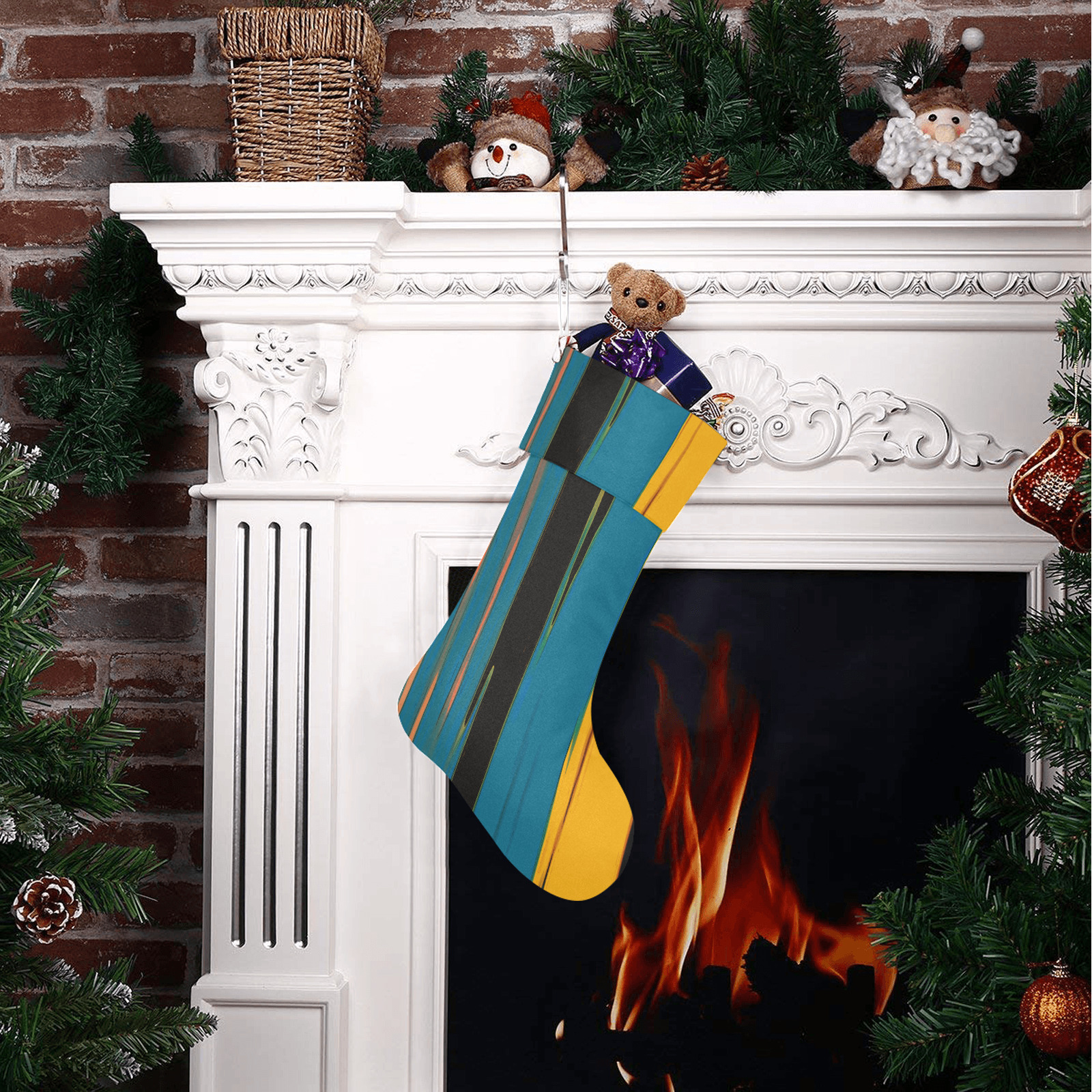 Black Turquoise And Orange Go! Abstract Art Christmas Stocking