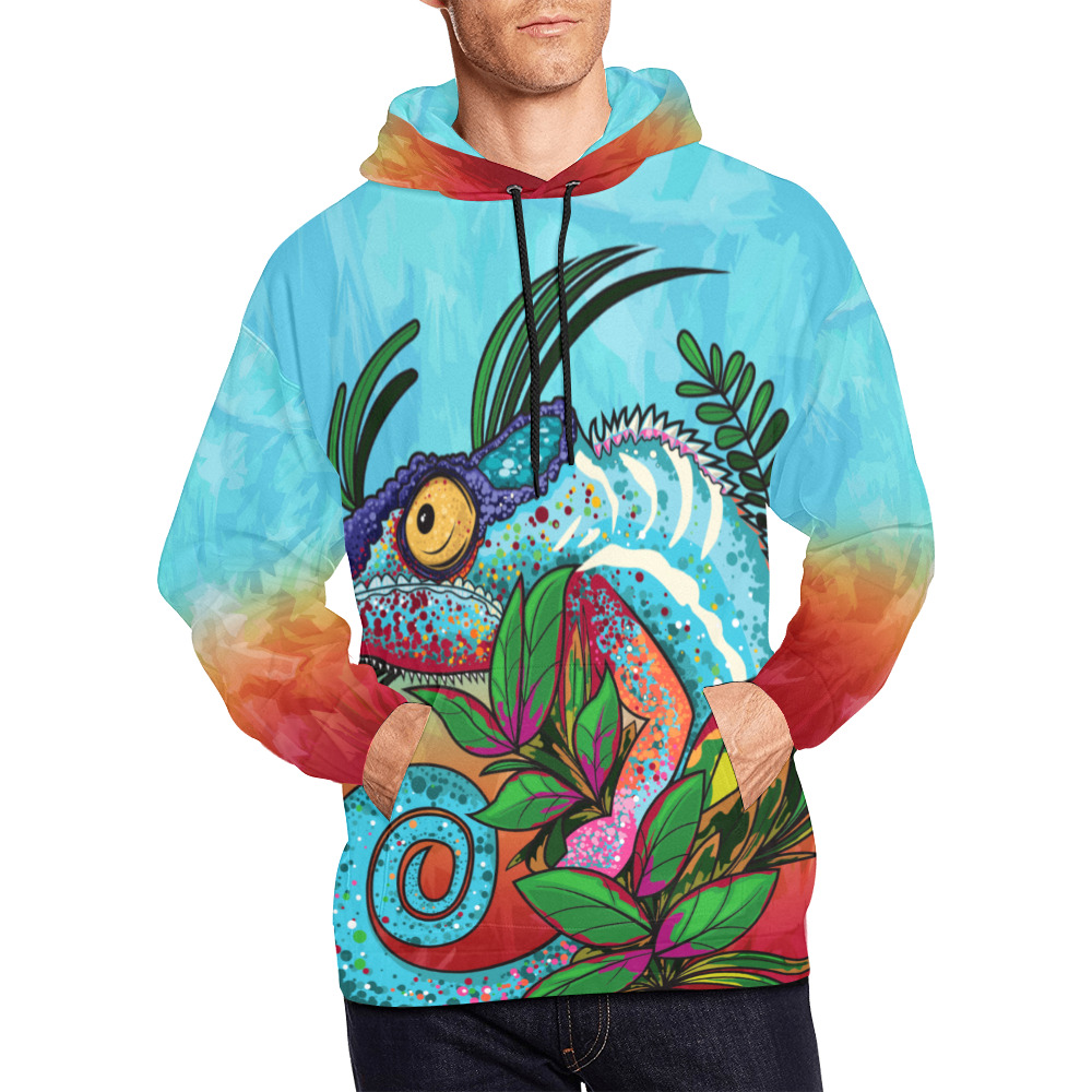Rainbow Chameleon All Over Print Hoodie for Men (USA Size) (Model H13)