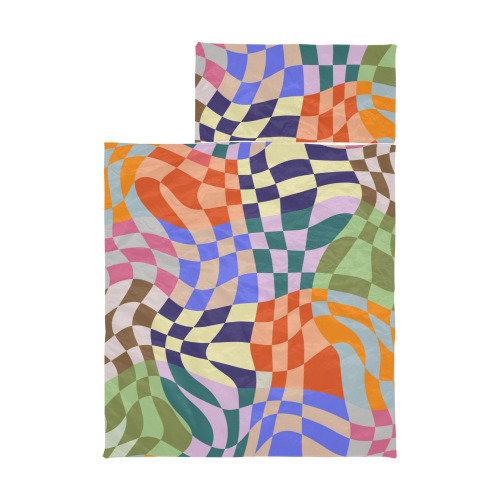 Wavy Groovy Geometric Checkered Retro Abstract Mosaic Pixels Kids' Sleeping Bag