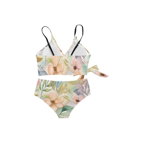 Watercolor Floral 1 Knot Side Bikini Swimsuit (Model S37)