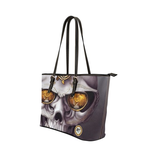 skull with gold eye's Leather Tote Bag/Large (Model 1651)