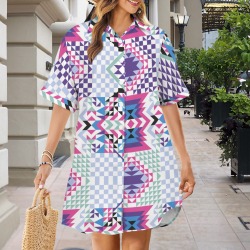MB2 Tribal geometric-3 Short Sleeve Button Front Shirt Dress