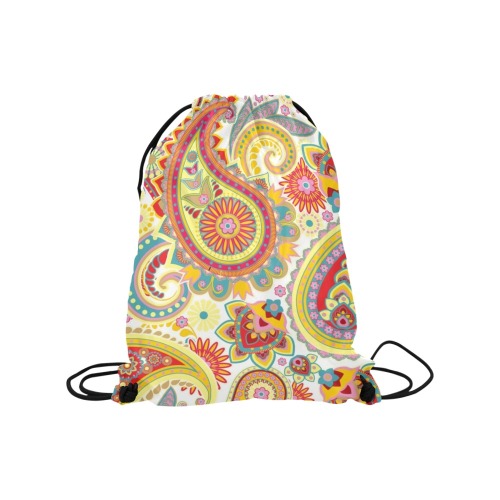 Beautiful Vintage Paisley Boho Style Summer Medium Drawstring Bag Model 1604 (Twin Sides) 13.8"(W) * 18.1"(H)