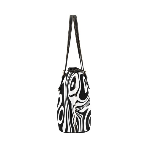 Black and White Marble Leather Tote Bag/Large (Model 1651)