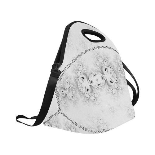 Snowy Winter White Frost Fractal Neoprene Lunch Bag/Large (Model 1669)