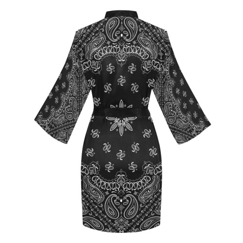 Bandanna Pattern Black White Long Sleeve Kimono Robe