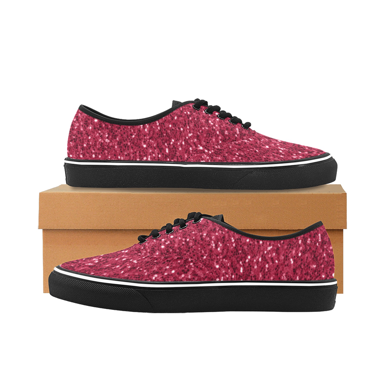 Magenta dark pink red faux sparkles glitter Classic Women's Canvas Low Top Shoes (Model E001-4)