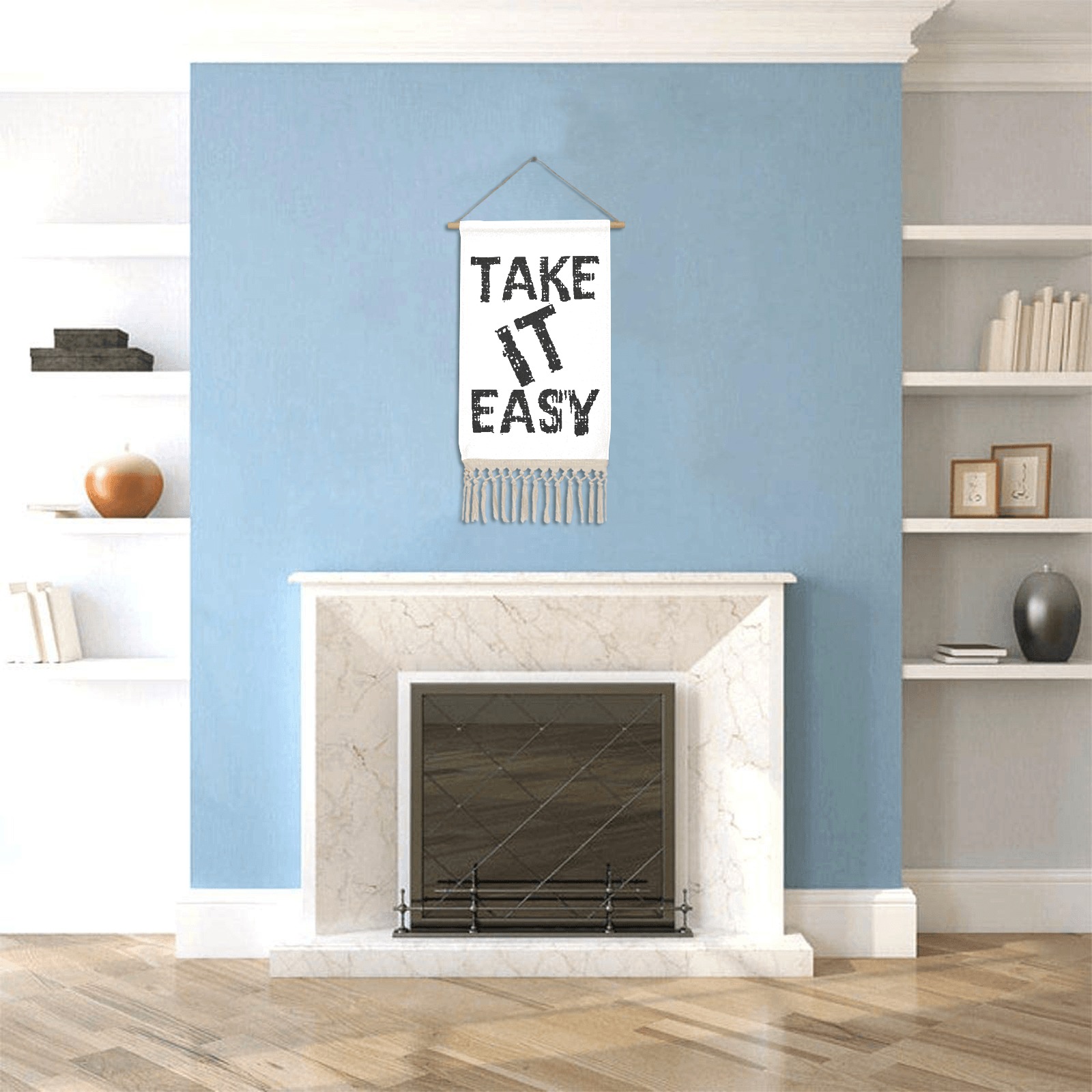 Take it easy funny black text, typography art. Linen Hanging Poster