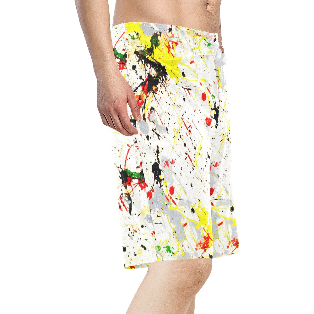 Yellow & Black Paint Splatter Men's All Over Print Board Shorts (Model L16)