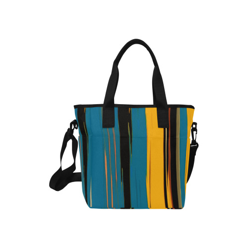 Black Turquoise And Orange Go! Abstract Art Insulated Tote Bag with Shoulder Strap (Model 1724)