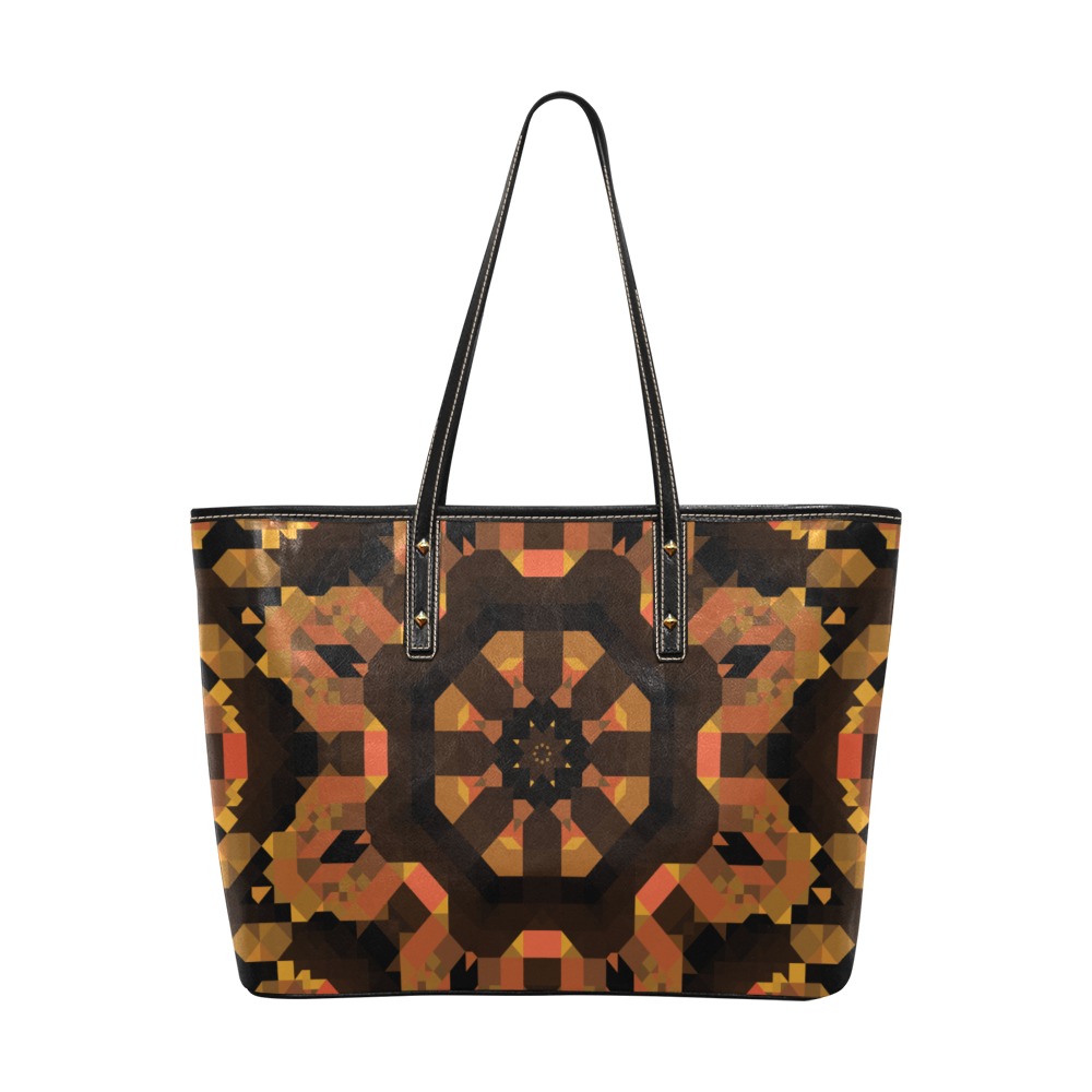 Brown Copper Kaleidoscope Chic Leather Tote Bag (Model 1709)