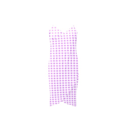Lavender Gingham Spaghetti Strap Backless Beach Cover Up Dress (Model D65)