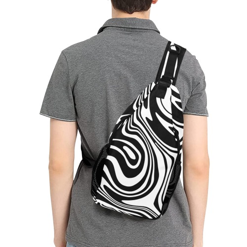 Black and White Marble Men's Casual Chest Bag (Model 1729)