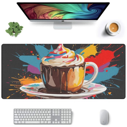 Hot chocolate and colorful cream in a cup art Gaming Mousepad (35"x16")