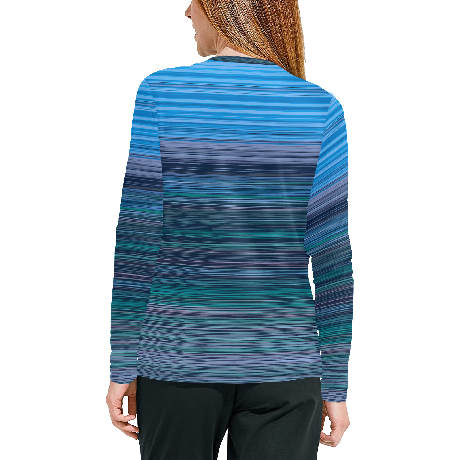 Abstract Blue Horizontal Stripes Women's All Over Print Pajama Top