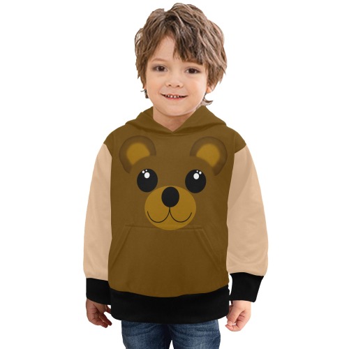 Kawaii Brown Bear / Tan Little Boys' Long Sleeve Hoodie (Model H57)
