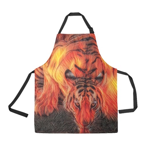 Tiger On Fire Drinking Water All Over Print Apron
