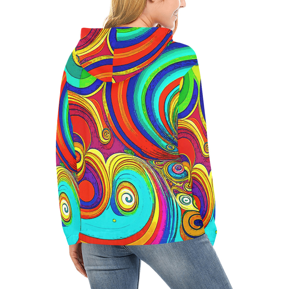 Colorful Groovy Rainbow Swirls All Over Print Hoodie for Women (USA Size) (Model H13)