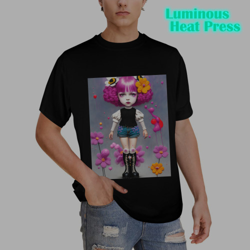 gothic girl with knit crochet flowers 2 Men's Glow in the Dark T-shirt (Front Printing)