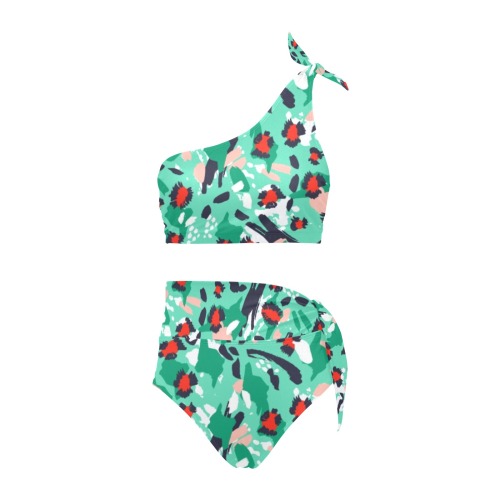 Leopard artistic strokes-01 High Waisted One Shoulder Bikini Set (Model S16)