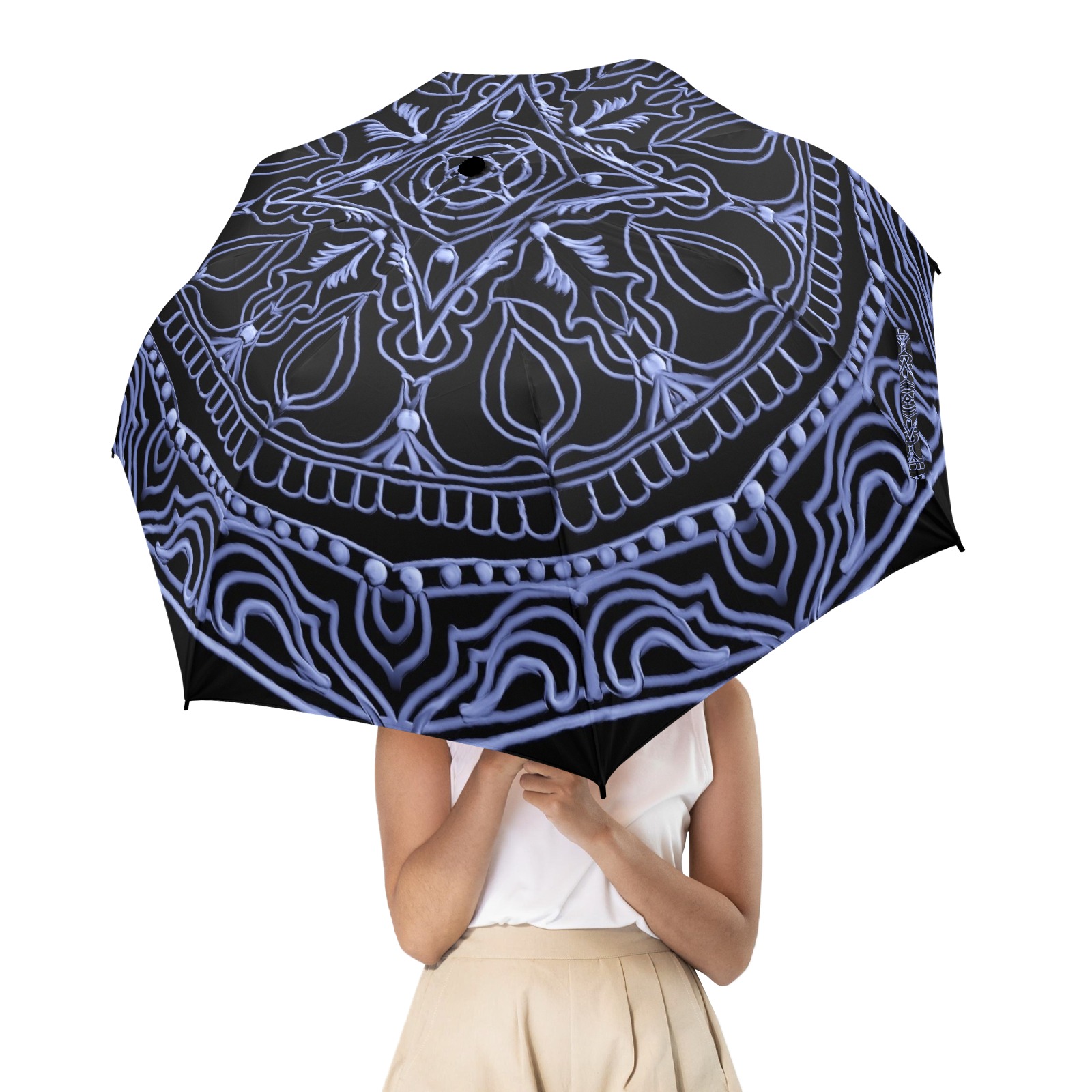mandala 3D-13 blue Semi-Automatic Foldable Umbrella (Model U12)