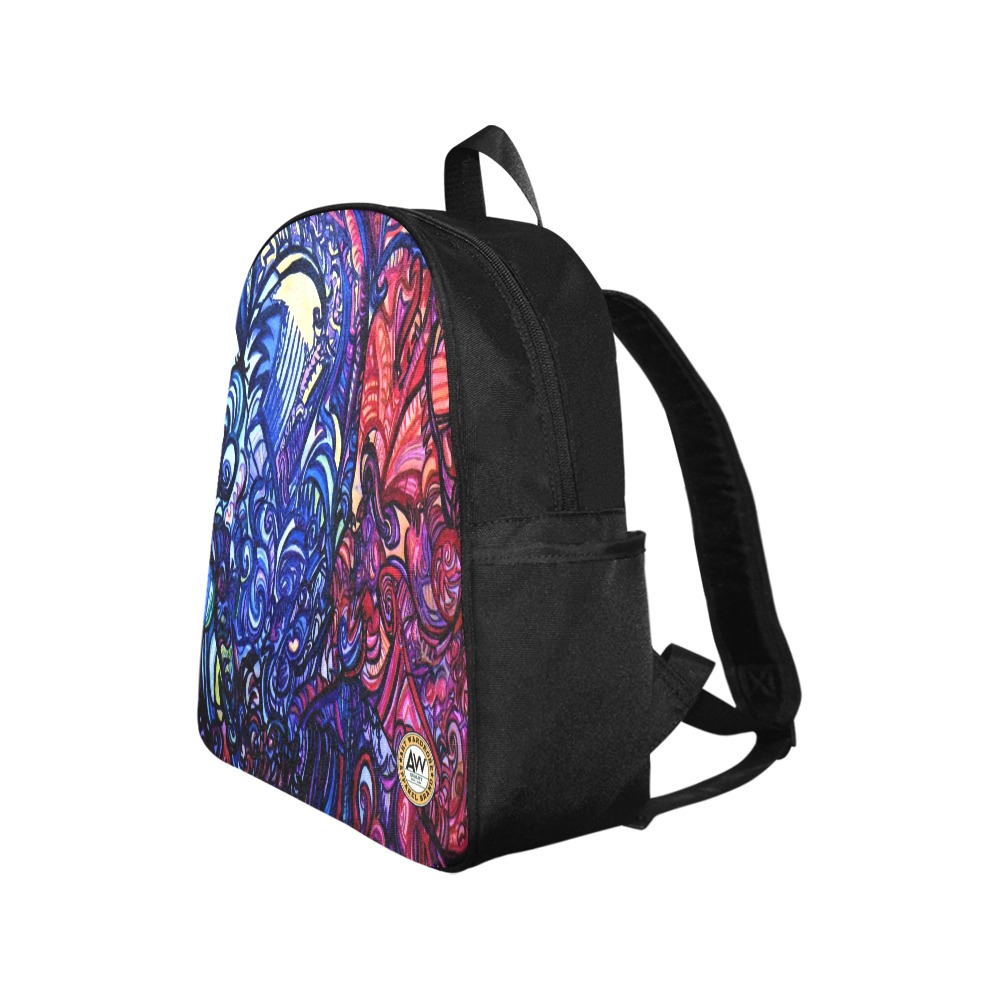 blue and red graffiti drawing Multi-Pocket Fabric Backpack (Model 1684)
