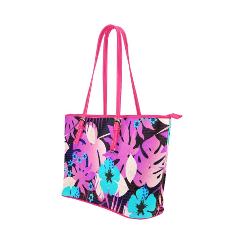 GROOVY FUNK THING FLORAL PURPLE Leather Tote Bag/Small (Model 1651)