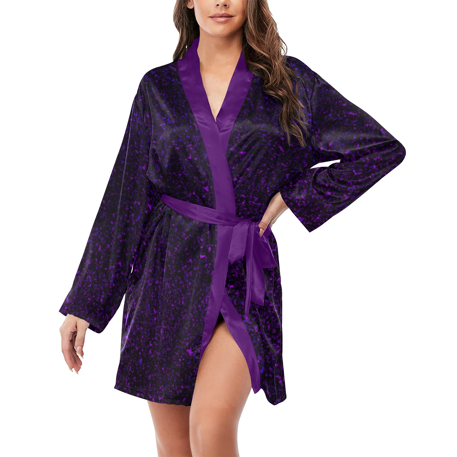 Ô Lavender and Blue Night Sky Women's Long Sleeve Belted Night Robe