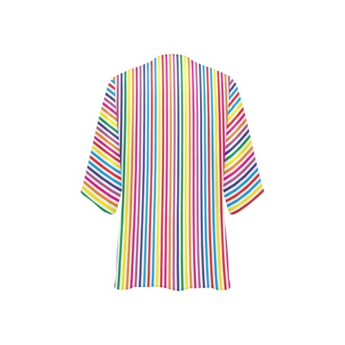 Multi Color Thin Stripes Women's Kimono Chiffon Cover Ups (Model H51)