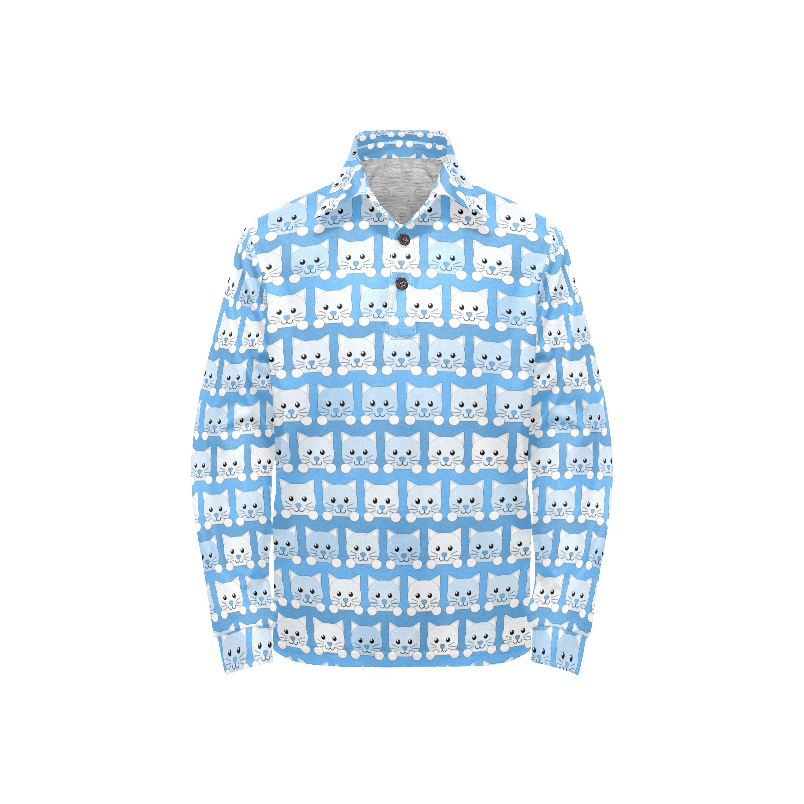 Kittens Blue Big Girls' All Over Print Long Sleeve Polo Shirt (Model T73)