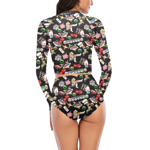 Las Vegas Icons - Gamblers Delight / Black Long Sleeve Bikini Set (Model S27)