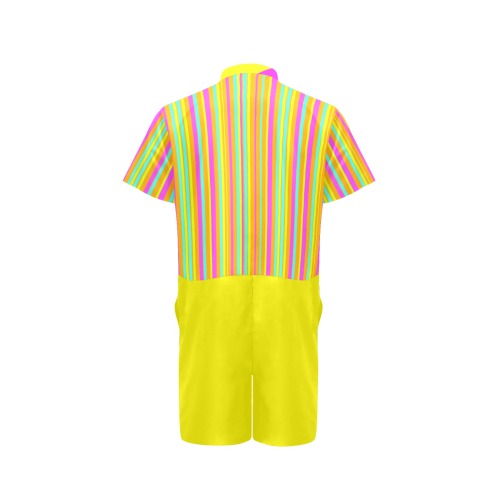 Neon Stripes  Tangerine Turquoise Yellow Pink Men's Short Sleeve Jumpsuit