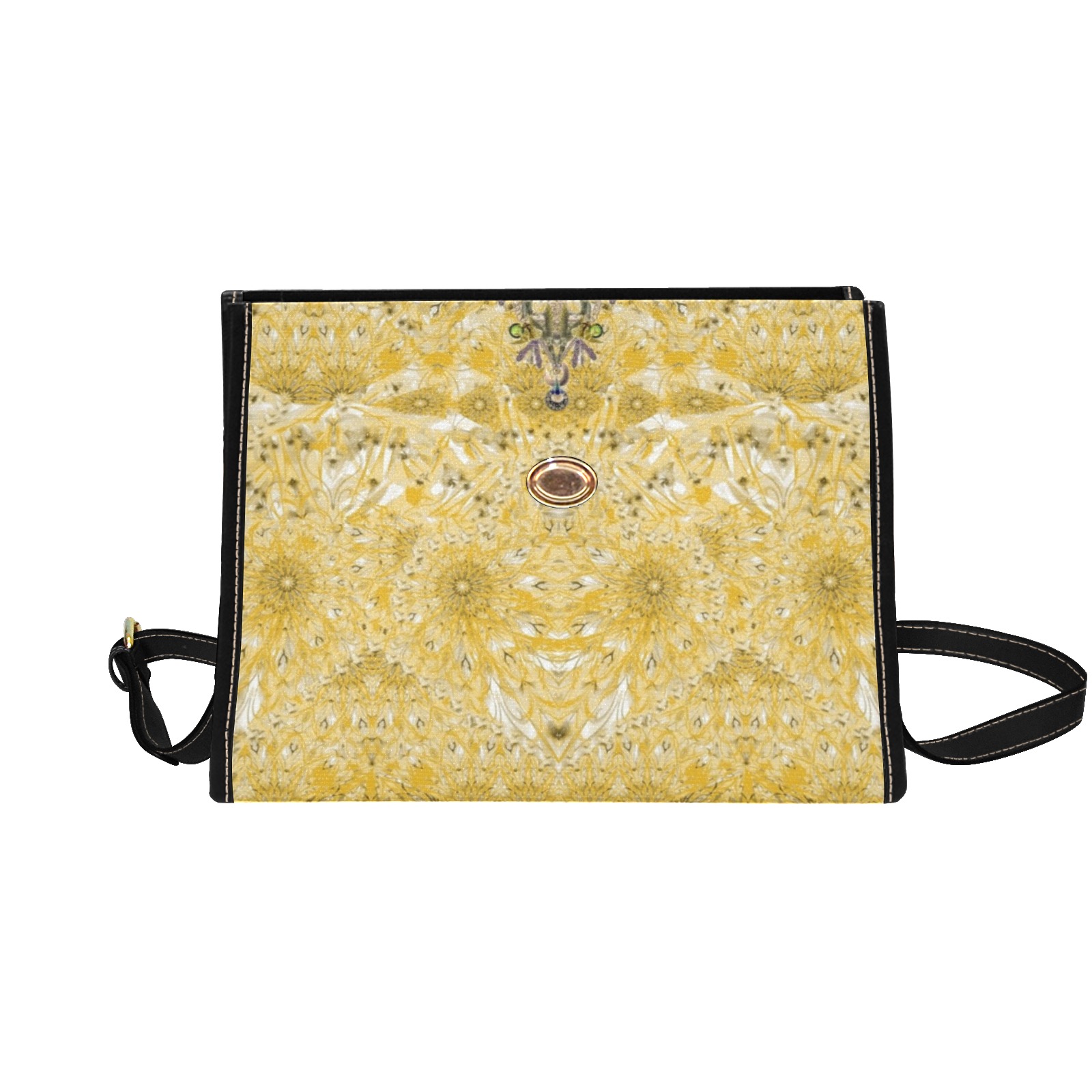flowers and jewels yellow Waterproof Canvas Bag-Black (All Over Print) (Model 1641)
