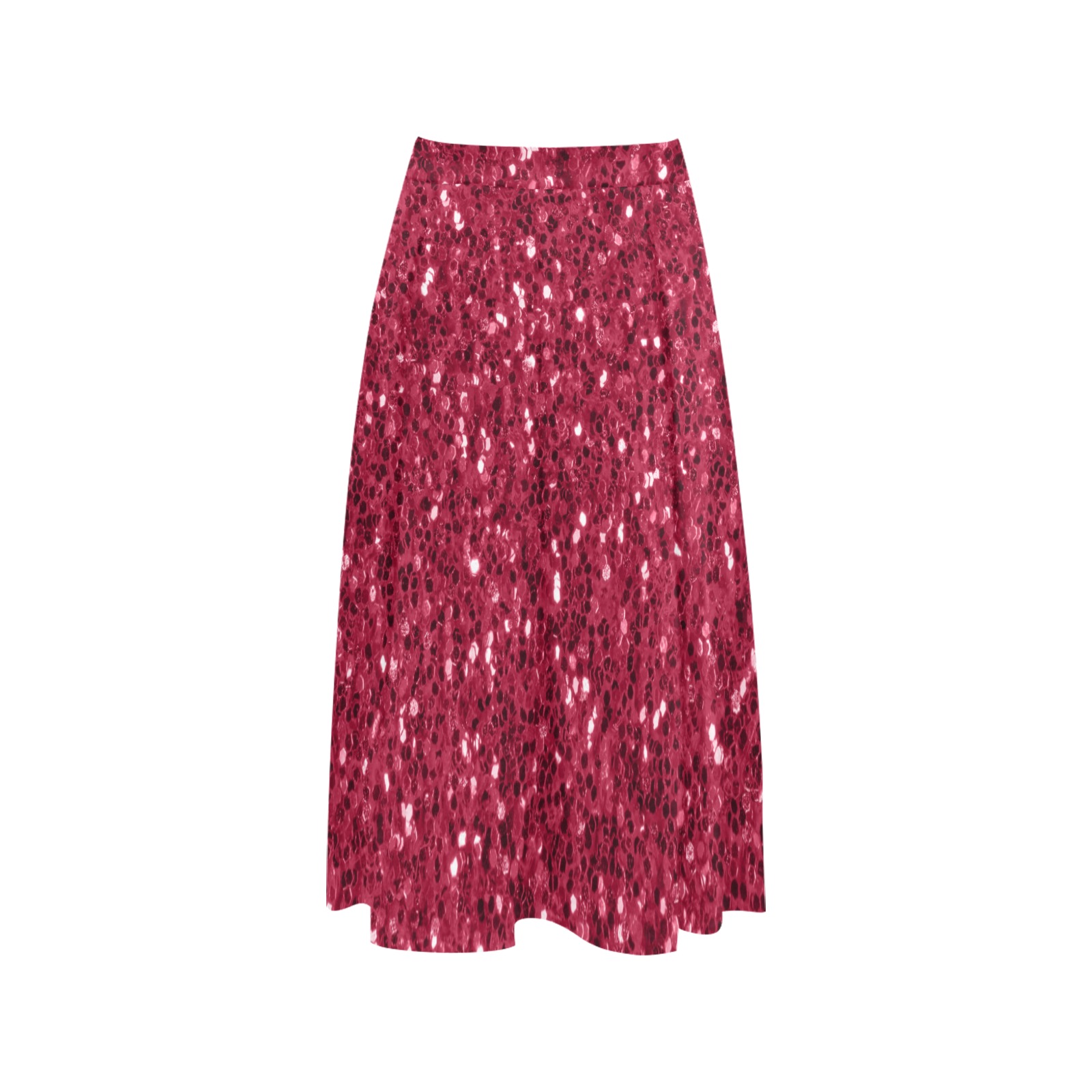 Magenta dark pink red faux sparkles glitter Mnemosyne Women's Crepe Skirt (Model D16)