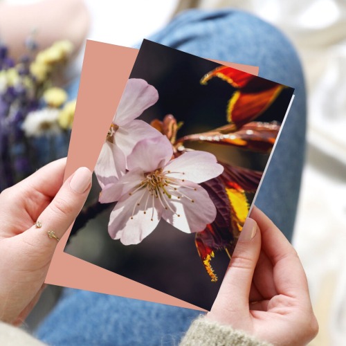 Two beautiful sakura Japanese cherry blossoms. Greeting Card 8"x6"