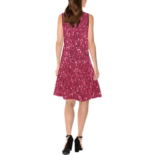 Magenta dark pink red faux sparkles glitter Sleeveless Splicing Shift Dress(Model D17)