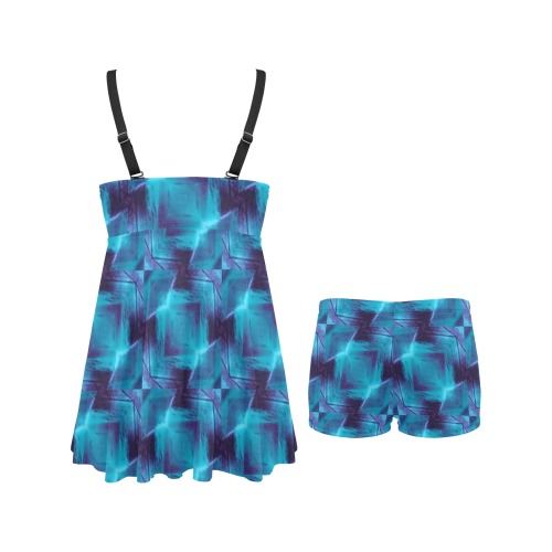 Blue Abstract - Repper.app Chest Pleat Swim Dress (Model S31)